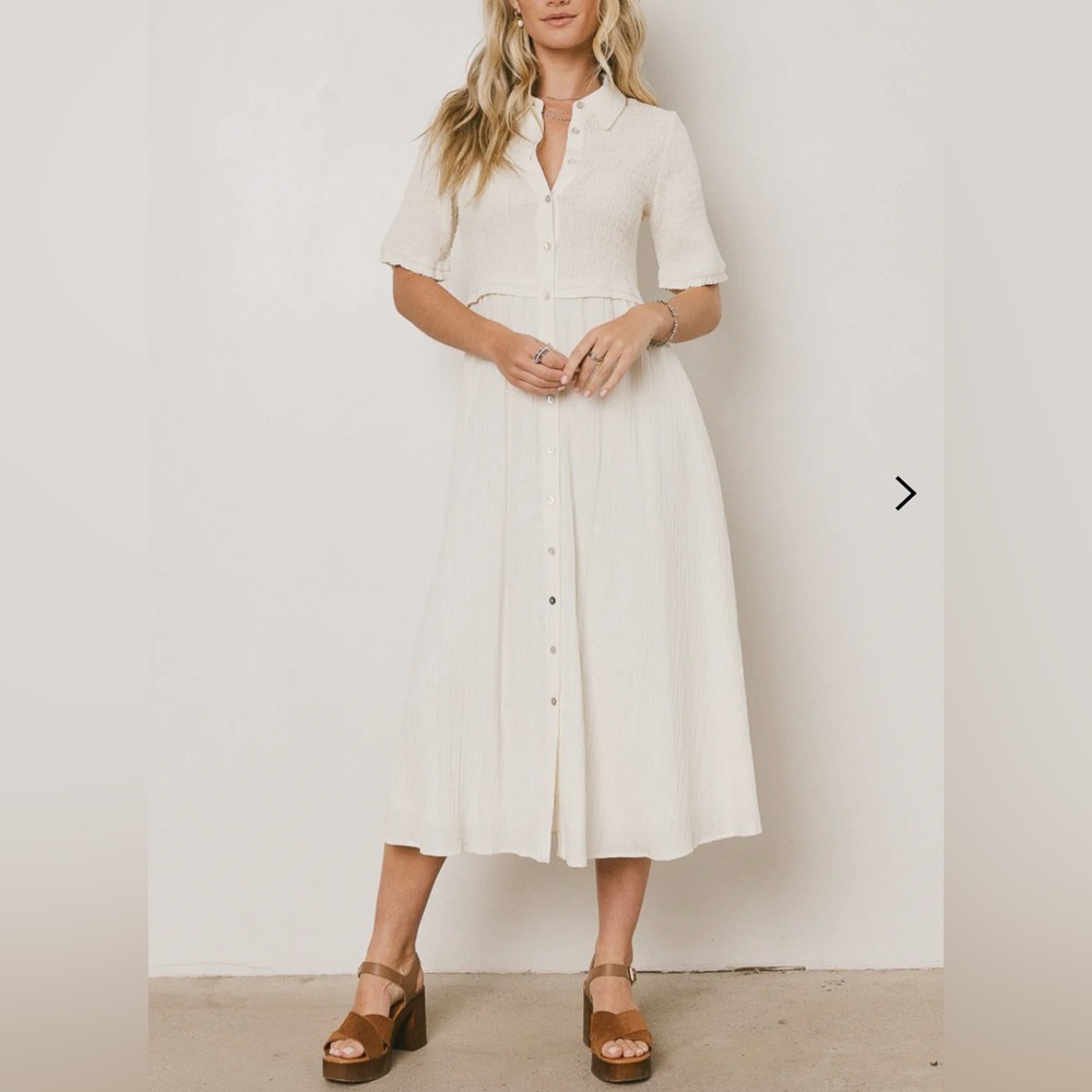 bohme Cream Button-Front Midi Dress